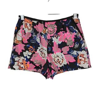 Sugarlips Women Floral High Waisted Shorts Pink Blue Black Exposed Zipper Small